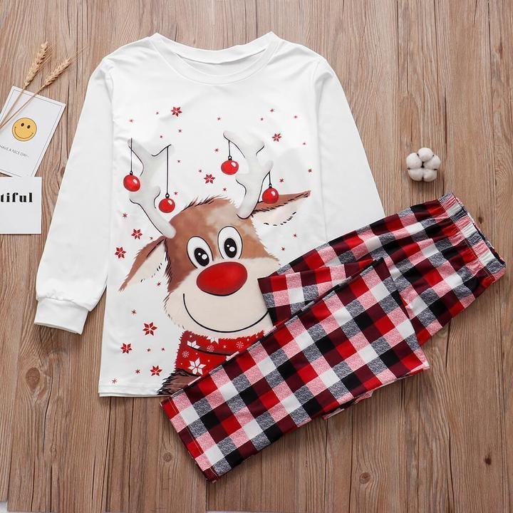 Plus Size Long/Short Sleeve Cute Deer Print Plaid Matching Pajamas Set for Family-xinru shop