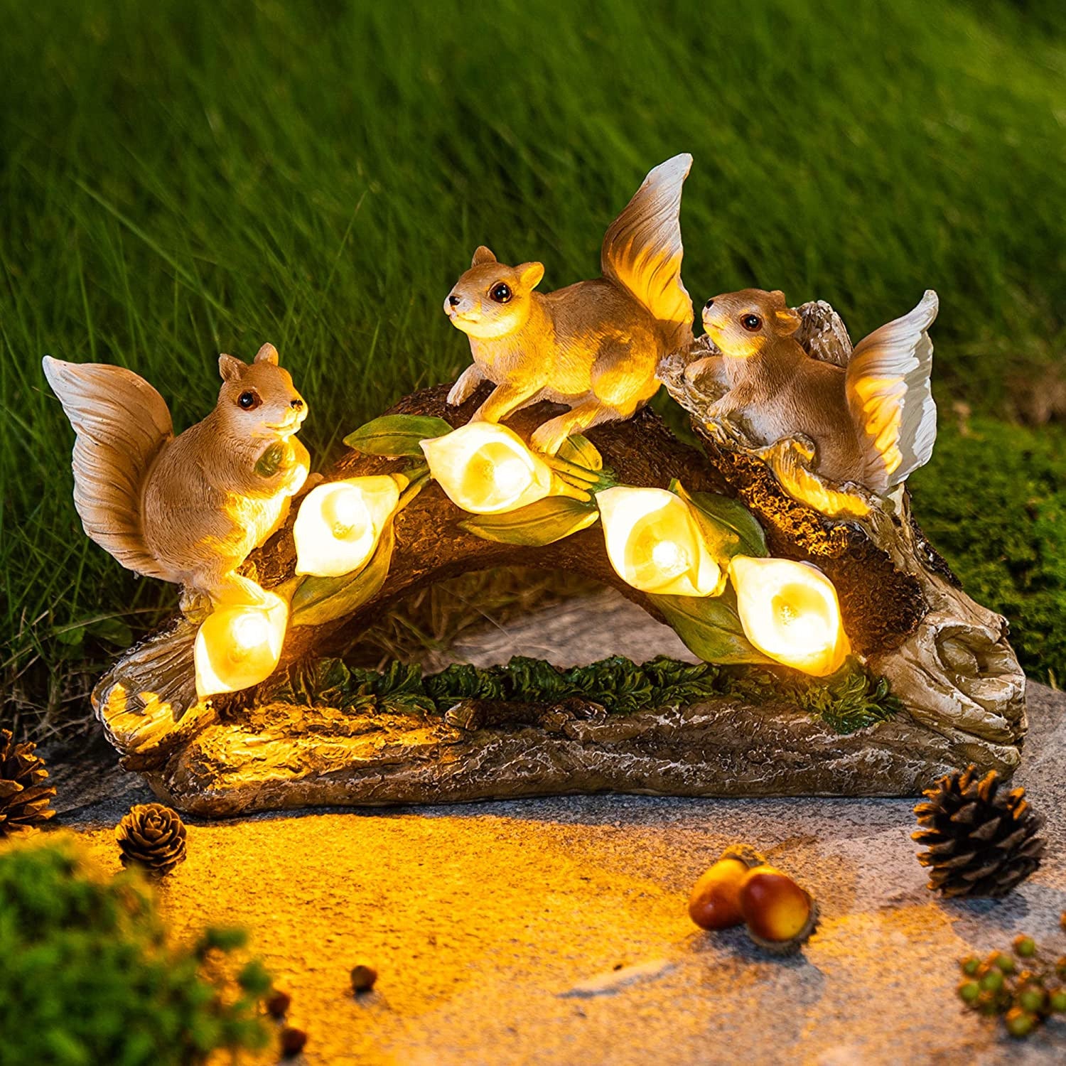 Solar Garden Squirrel Figurines Waterproof With 5 Calla Lily Lights-xinru shop