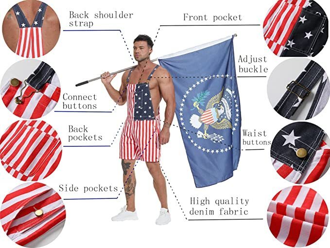 Men Women US American Flag Printed Overalls Shorts Jumpsuit Lover Couple Pants-xinru