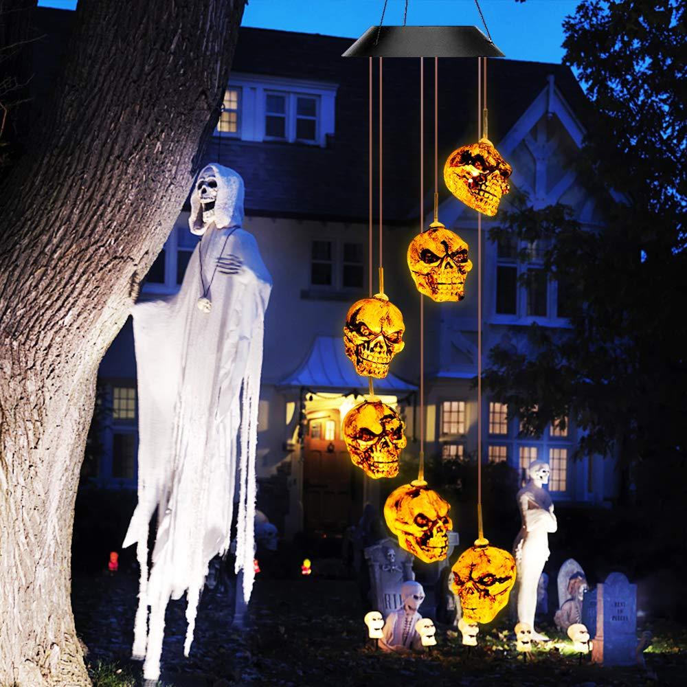 Solar Light Outdoor Skeleton Skull Wind Chime Halloween Decorations Lights-xinru