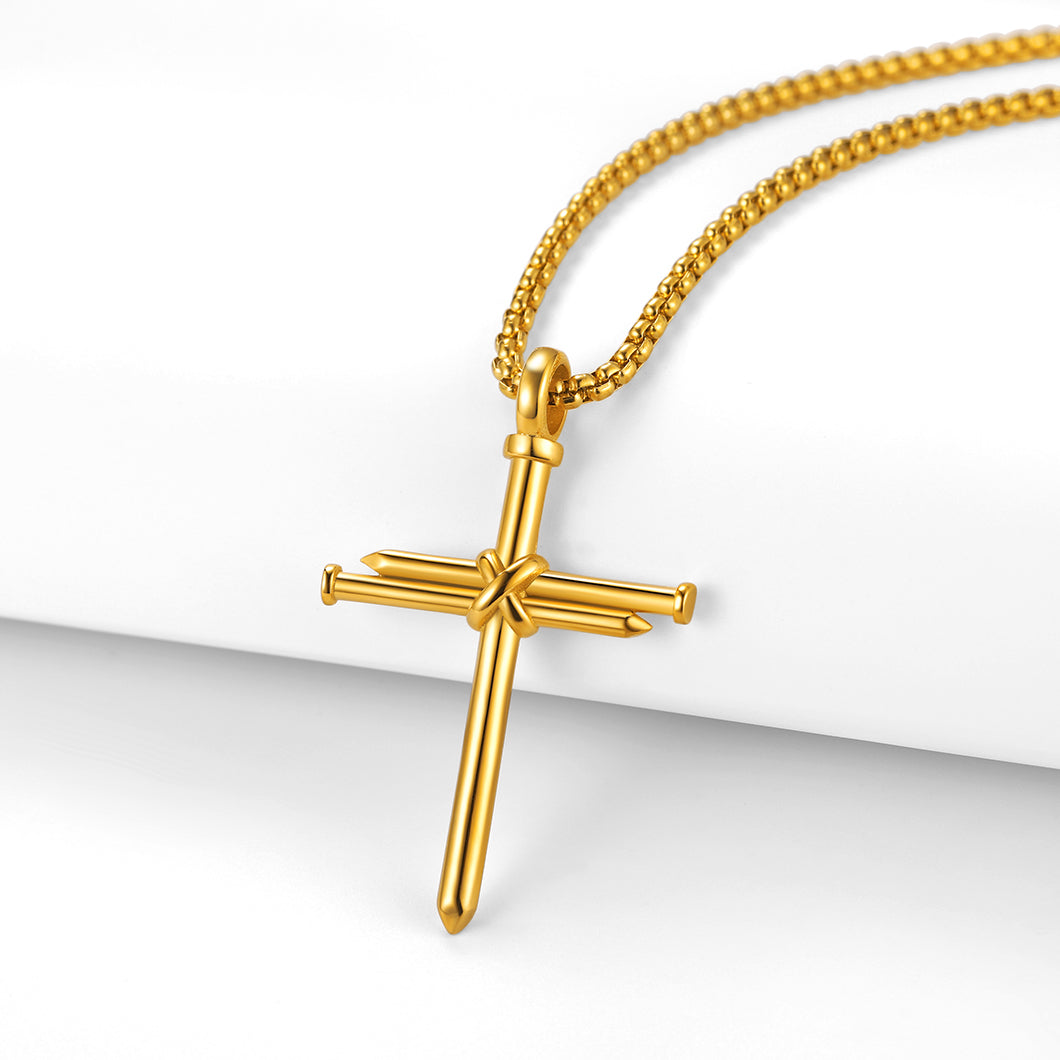 Nail Cross Necklace Stainless Steel Cross Pendant with 24'' Chain For Men-xinru