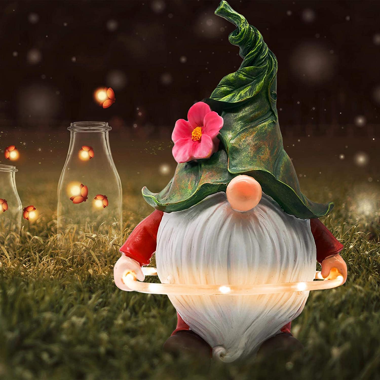 Solar Lamp Garden Gnome Playing Circle Resin Dwarf Statue Outdoor Decoration-xinru
