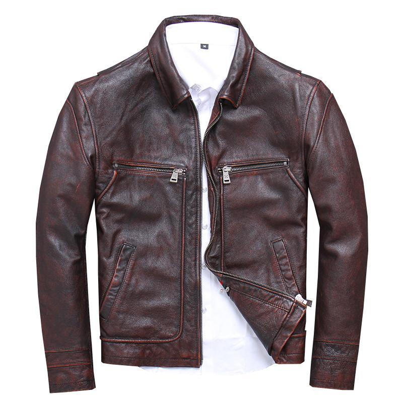 Cowhide Riding Biker Jacket Lapel Casual-xinru shop