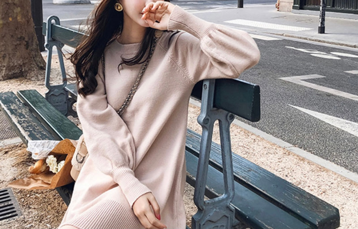 Casual Spring Sleeve Knit Cardigan Plain Dress-xinru