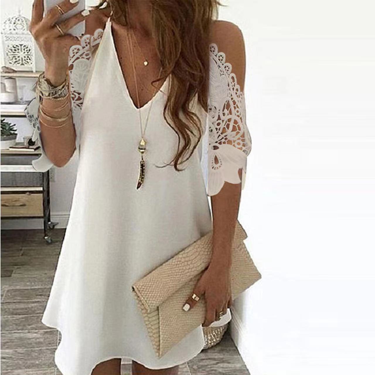 Women's Half Sleeve Solid Cutout Shift Dress-xinru
