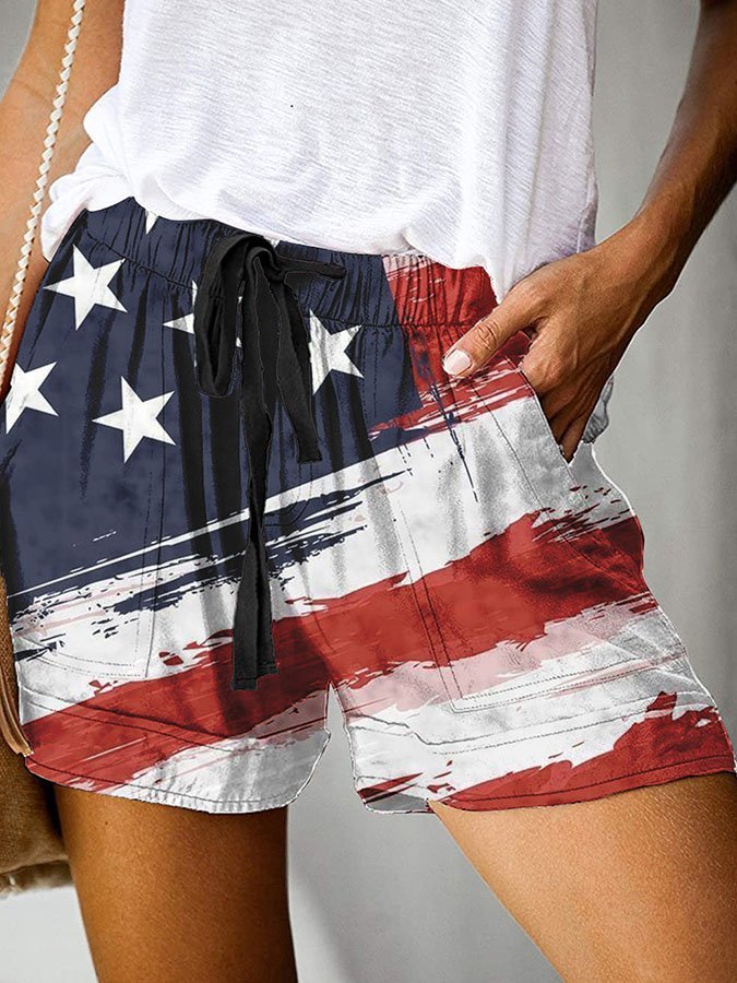 Man Independence Day Casual Lace-Up Printed Trousers-xinru