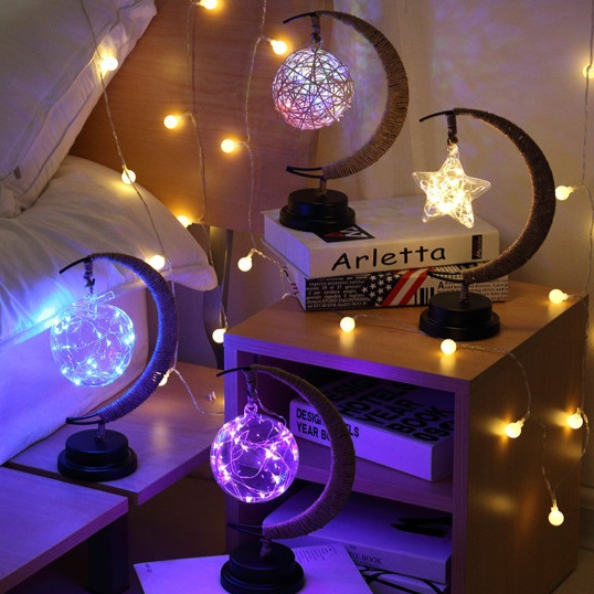 LED Moon Rattan Ball Light Line Rattan Handmade Hemp Rope Iron Night Light-xinru