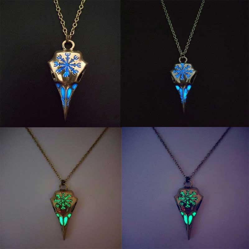 Viking Raven Glowing Runic Compass Pendant Necklace-xinru