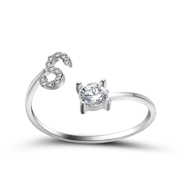 Golden Adjustable A-Z Personalized Initial Letter with Rhinestone Rings-xinru