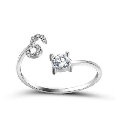 Golden Adjustable A-Z Personalized Initial Letter with Rhinestone Rings-xinru