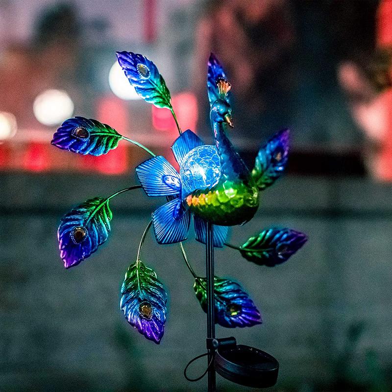 Solar Peacock Stake Light Metal Wind Spinner-xinru