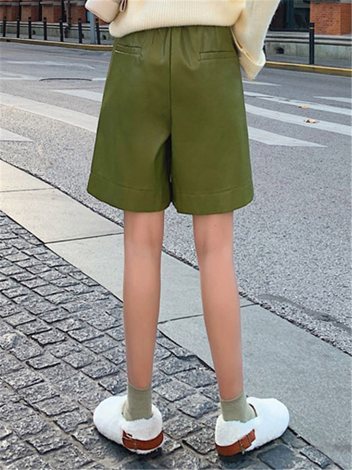 Fashion PU Leather Shorts Women's Plus Size Streetwear-xinru