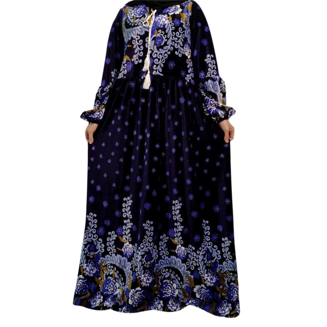 Ramadan Women's Thickened Velvet Robe Islamic Muslim Casual-xinru