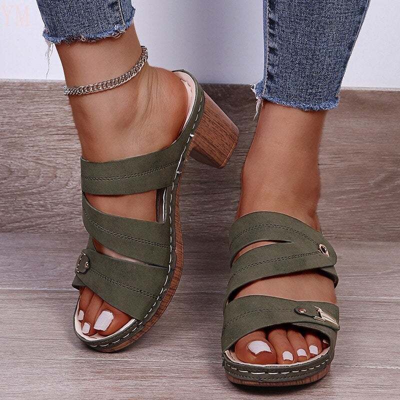 New Fashion High-heeled Women Leather Sandals-xinru