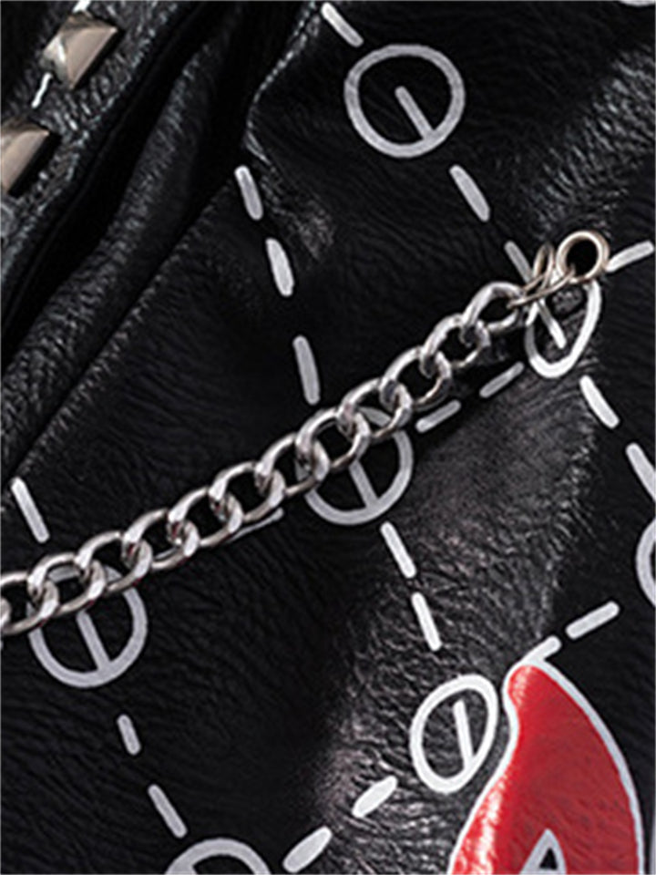 Cool Wanna Be Me Graffiti Cropped Leather Locomotive Jacket-xinru