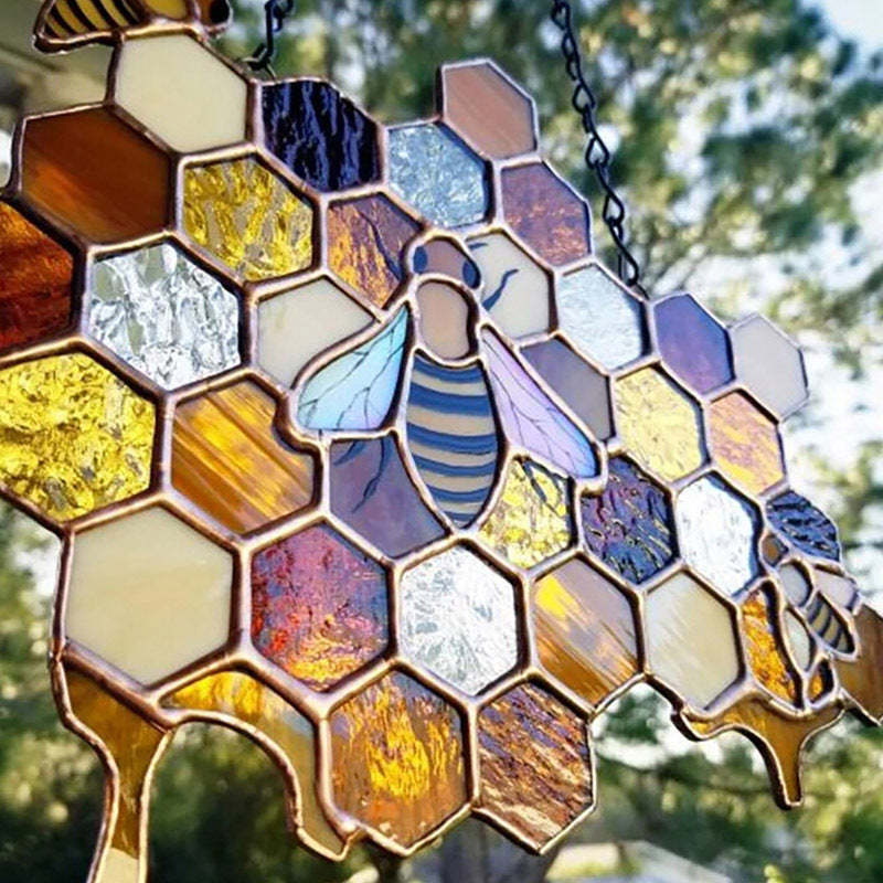 Retro Stained Honeycomb Window Wall Hanging Ornament-xinru