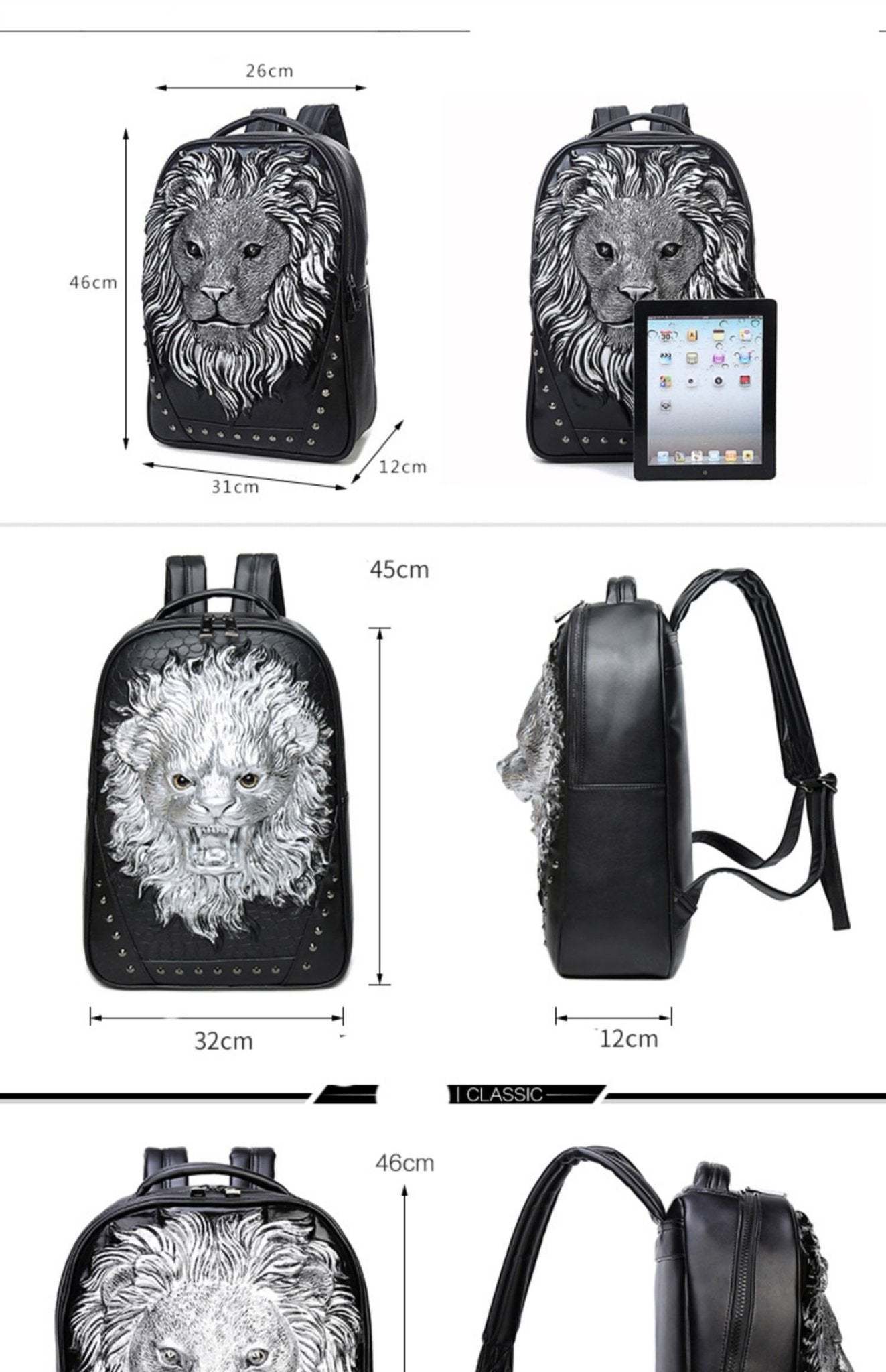 3D Lion King of the Jungle Leather Backpack-xinru shop