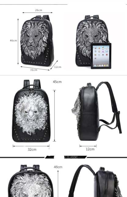 3D Lion King of the Jungle Leather Backpack-xinru shop