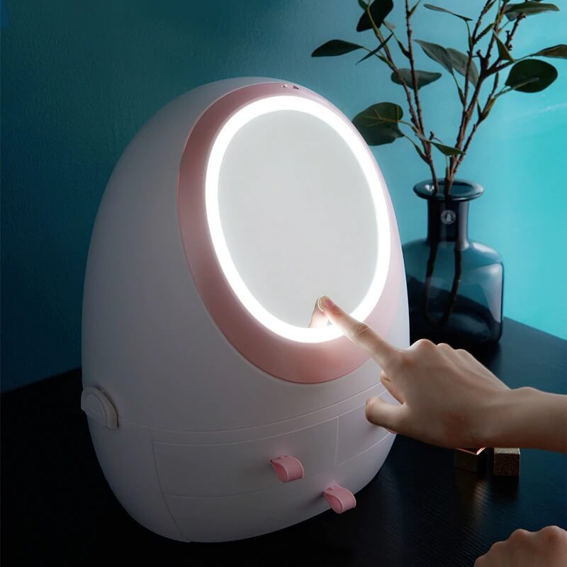 LED HD Mirror Makeup Storage Box Cosmetic Organizer Case-xinru