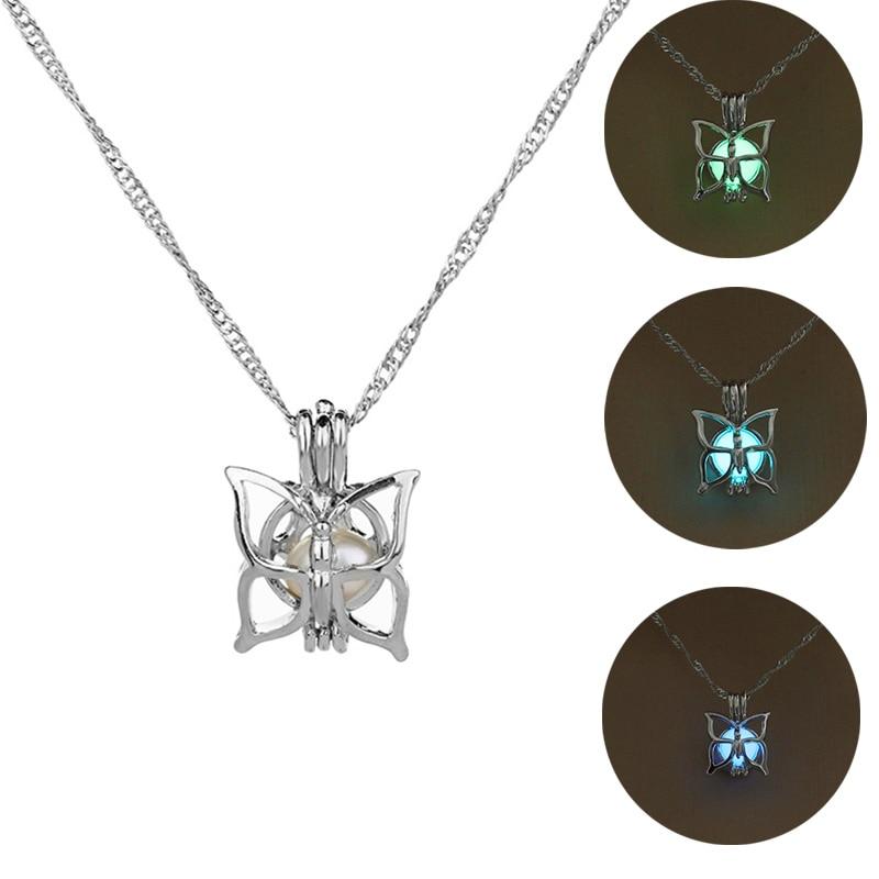 Ladies Luminous Bead Butterfly Necklace-xinru