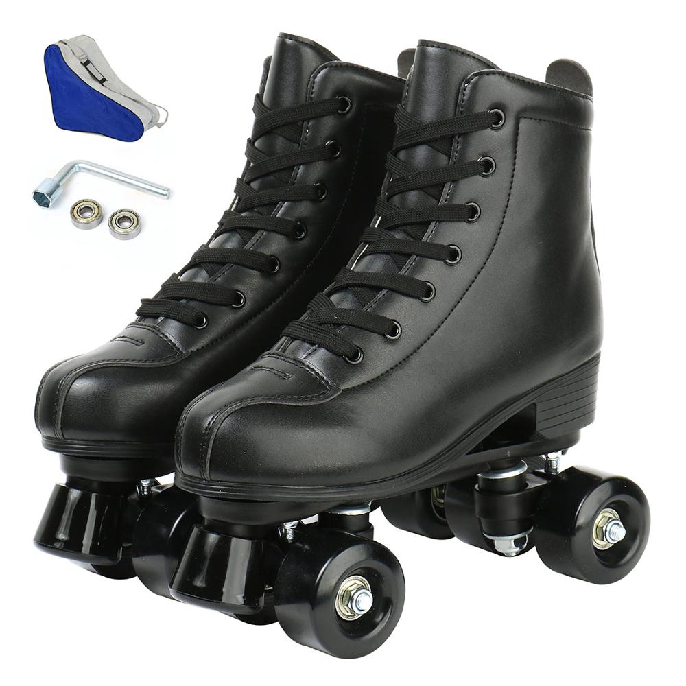 2021 Women Men PU Leather Roller Skates Skating Shoes Sliding Quad Sneakers Outdoor Beginner 2 Row 4 Wheels-xinru shop