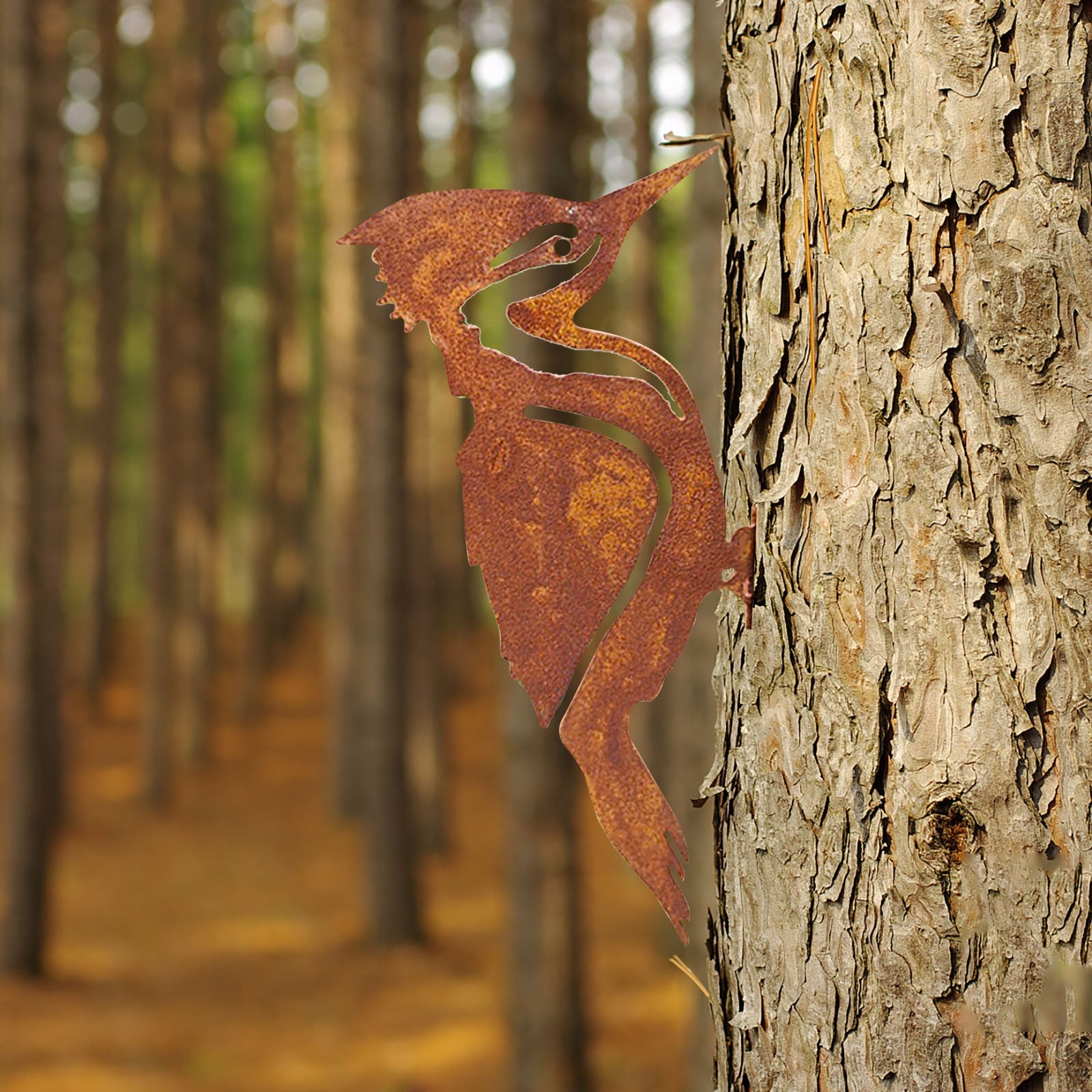 Rusty Metal Woodpecker Silhouette Garden Fence Decoration-xinru