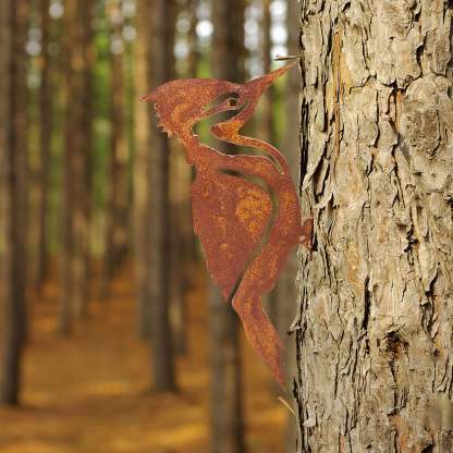 Rusty Metal Woodpecker Silhouette Garden Fence Decoration-xinru