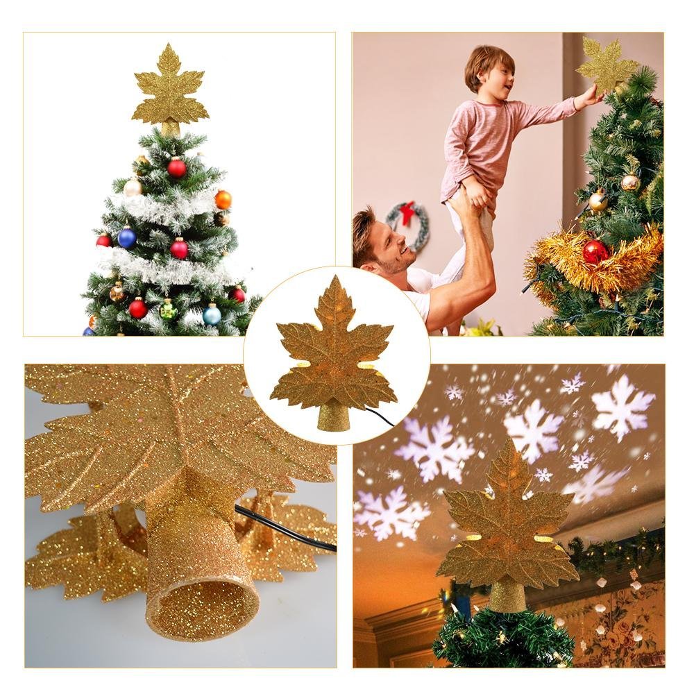 Leaf-shaped Christmas Tree Topper With LED Snowflake Projection-xinru shop