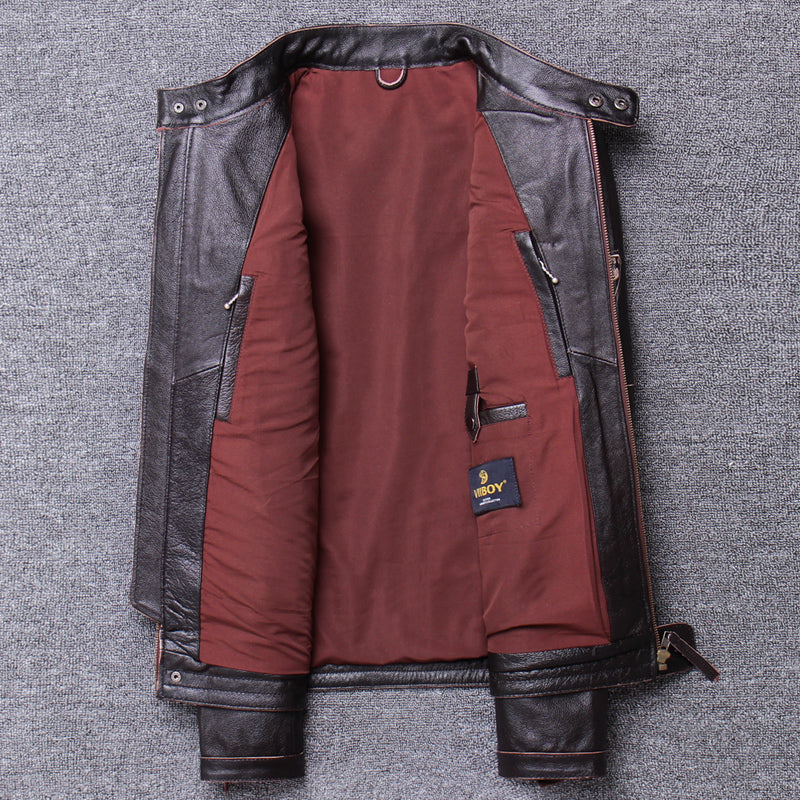 Stand Collar Leather Jacket-xinru shop