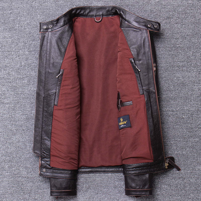 Stand Collar Leather Jacket-xinru shop