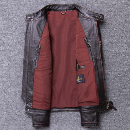 Stand Collar Leather Jacket-xinru shop