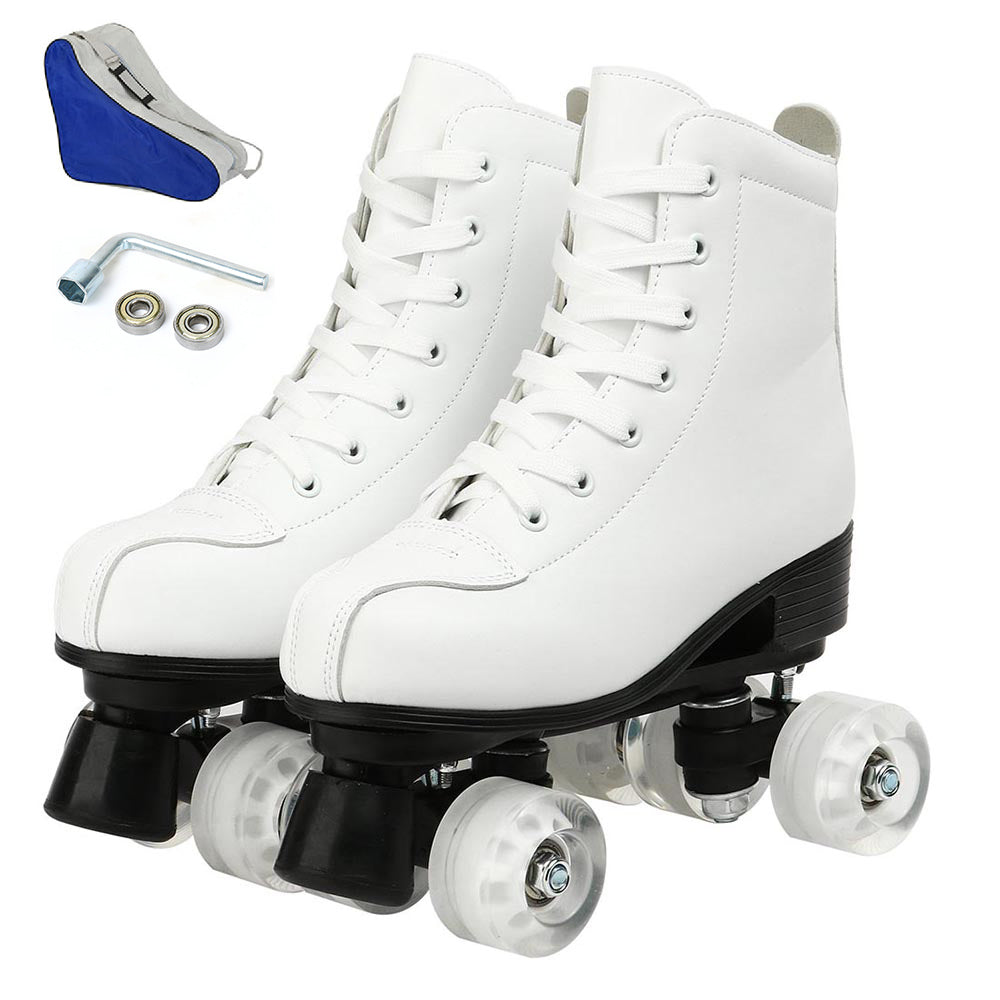 2021 Women Men PU Leather Roller Skates Skating Shoes Sliding Quad Sneakers Outdoor Beginner 2 Row 4 Wheels-xinru shop