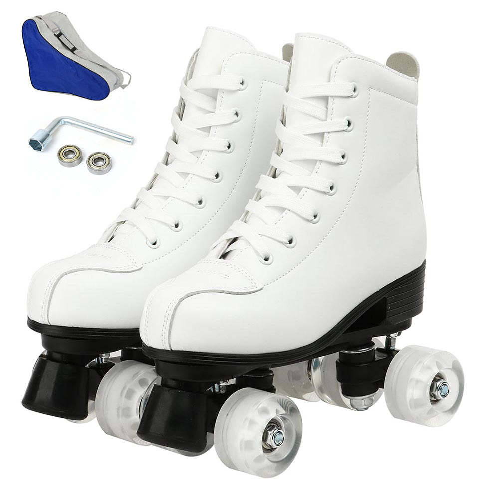 2021 Women Men PU Leather Roller Skates Skating Shoes Sliding Quad Sneakers Outdoor Beginner 2 Row 4 Wheels-xinru shop