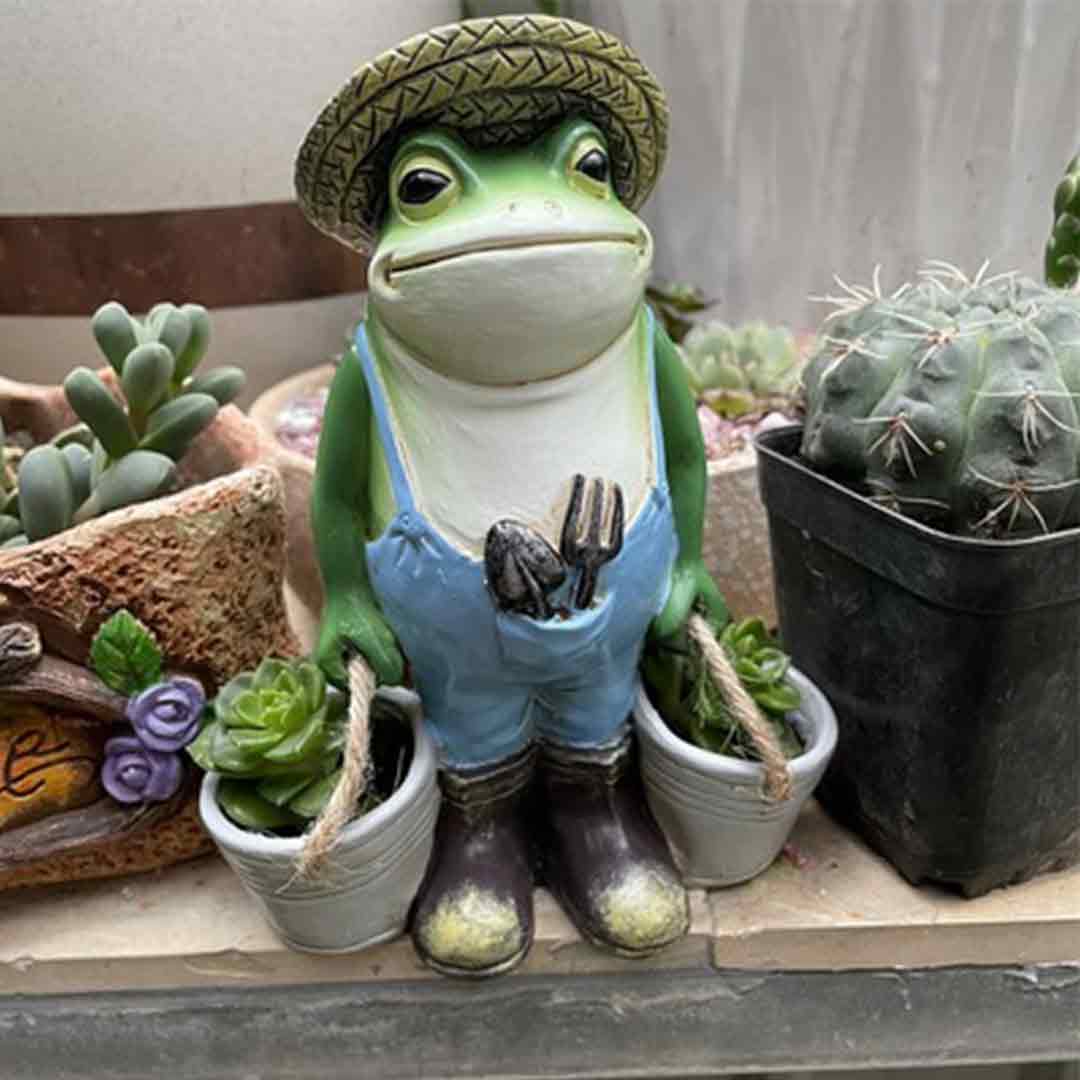 Bullfrog Barnie Gardener Frog Overalls Boots Two Buckets Plant Garden Sculpture-xinru