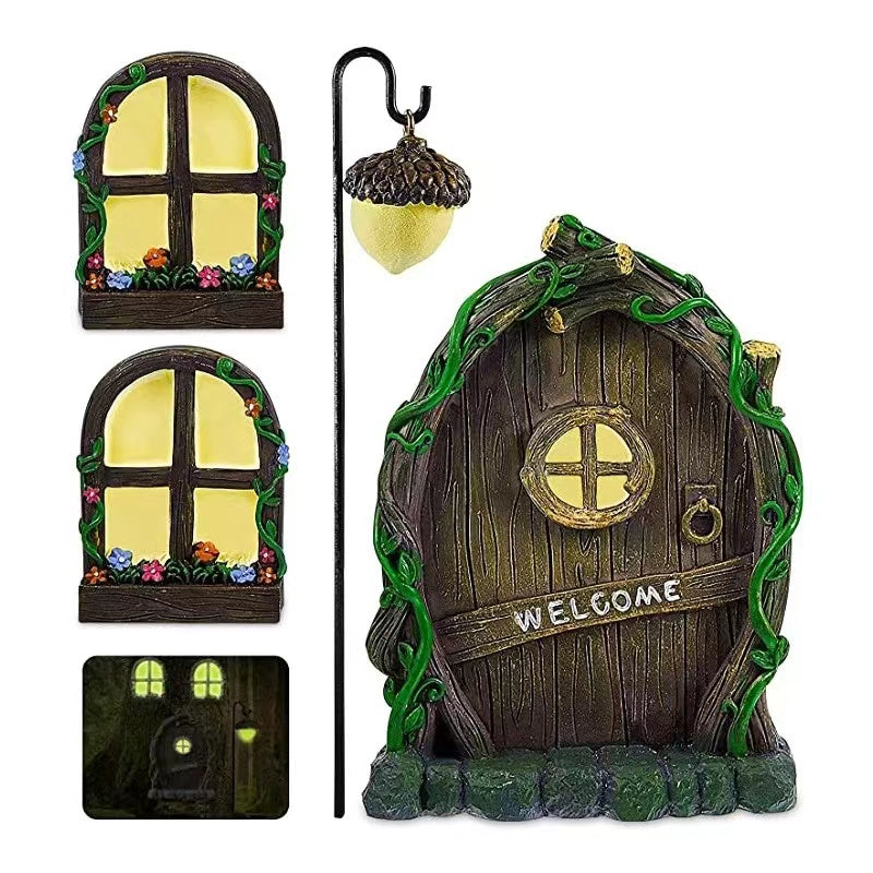 Fairy Garden Ornaments Outdoor Accessories Door Window Glow In The Dark House-xinru