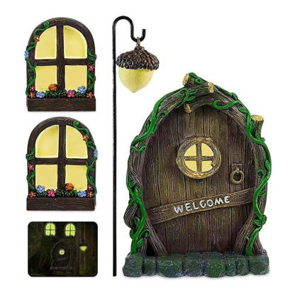Fairy Garden Ornaments Outdoor Accessories Door Window Glow In The Dark House-xinru