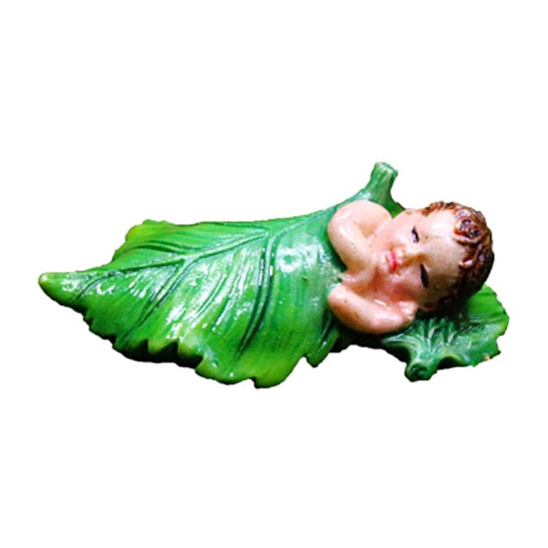 Miniature Fairy Sleeping Elf Baby In Leaf Art Outdoor Resin Statue Garden Deco-xinru