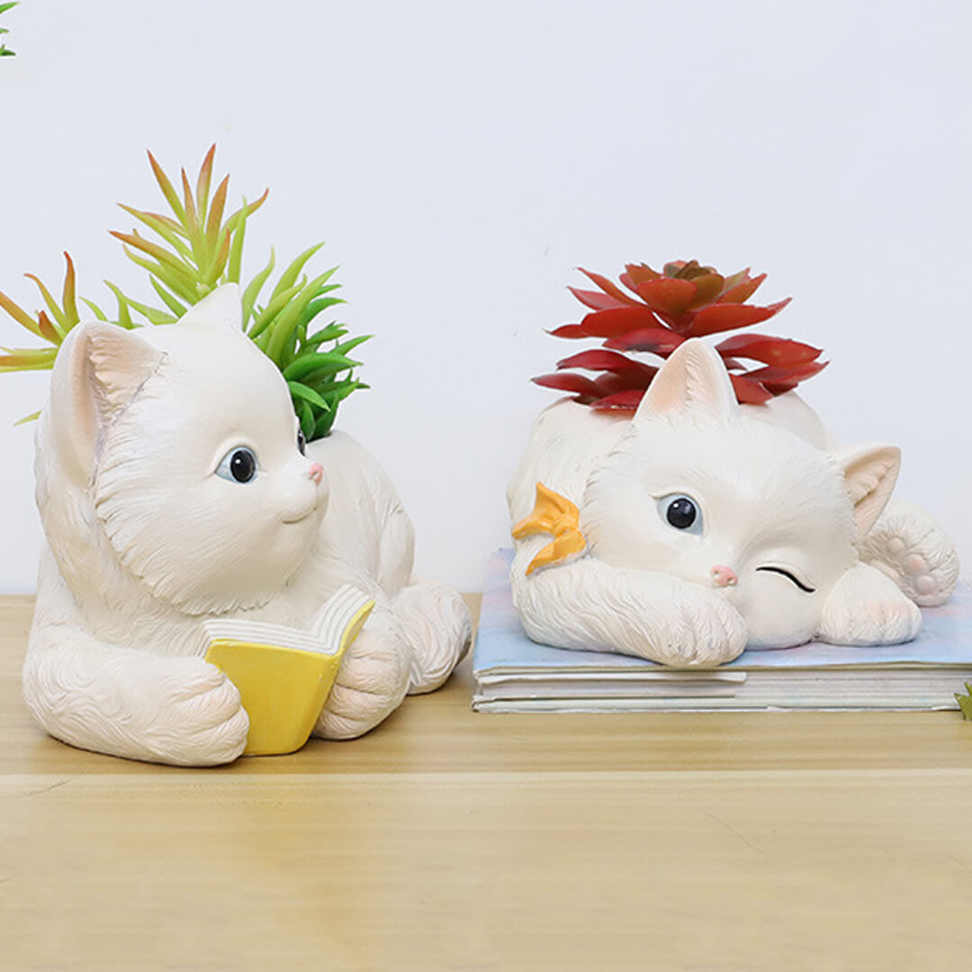 Creative Pastoral Resin Planter Succulent Flower Pot Cute Kitten Desktop Pot-xinru