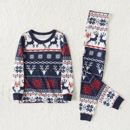 Christmas All Over Reindeer and Snowflake Print Family Matching Long-sleeve Plus Size Pajamas Sets-xinru shop