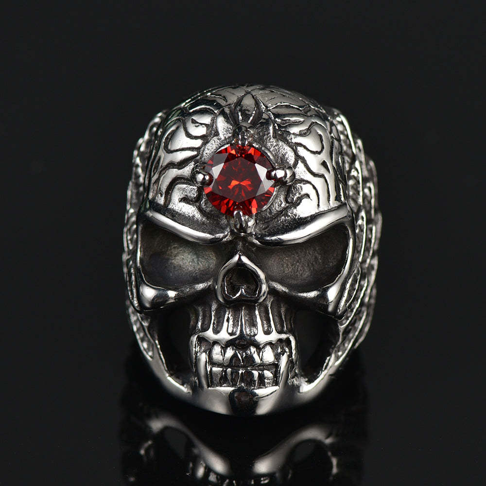 Gothic Skull Ring With Red Gem Forehead For Men-xinru