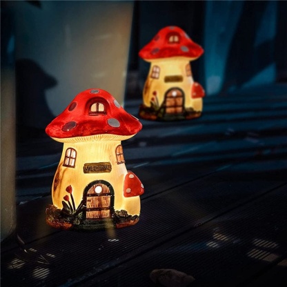 Solar Light Mushroom House Resin Micro Landscape Bonsai Garden Ornament-xinru