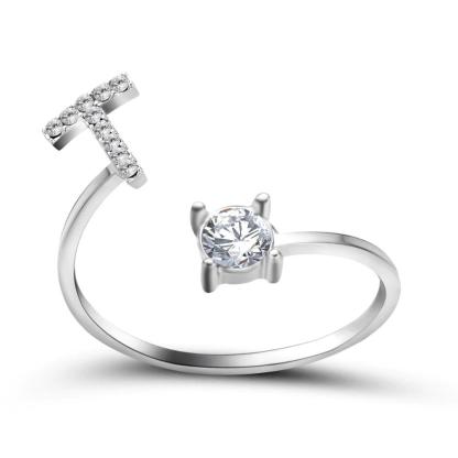 Adjustable A-Z Initial Letter With Rhinestone Personalized Ring-xinru