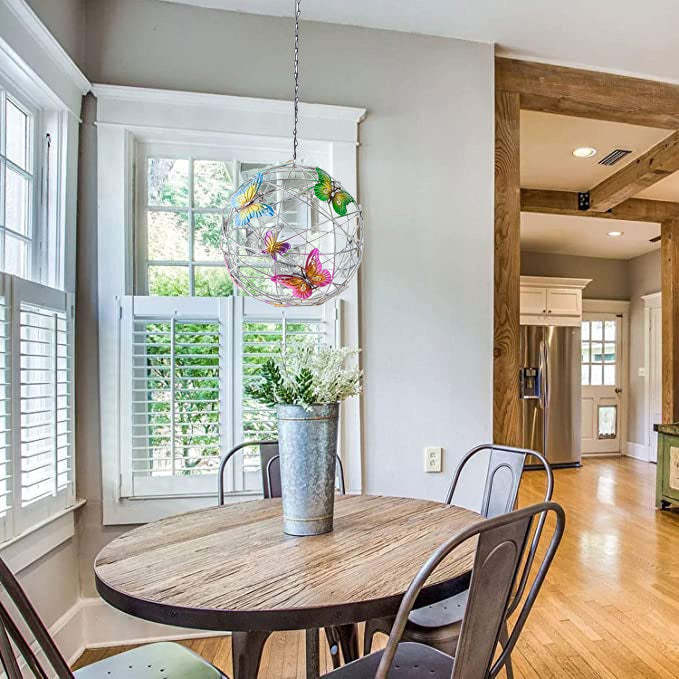 Solar Lighted Hanging Mesh Orb With Colorful Butterflies-xinru