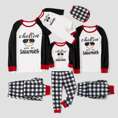 Plus Size Christmas Snowman Face and Letter Print Family Matching Long-sleeve Pajamas Sets-xinru shop