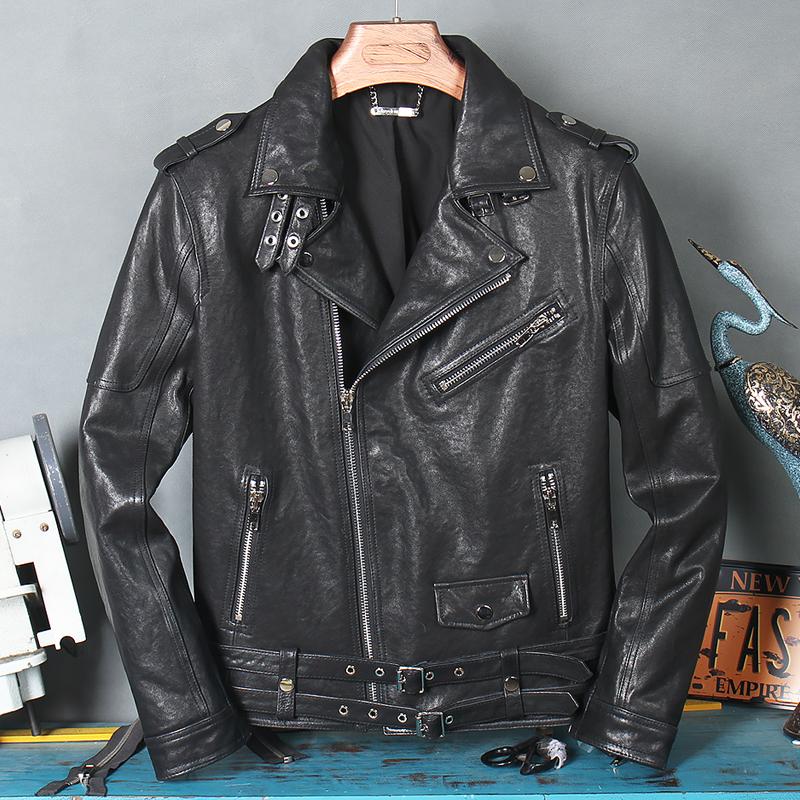 Men's Diagonal Zipper Leather Jacket-xinru shop