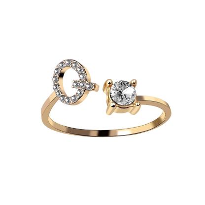 Golden Adjustable A-Z Personalized Initial Letter with Rhinestone Rings-xinru