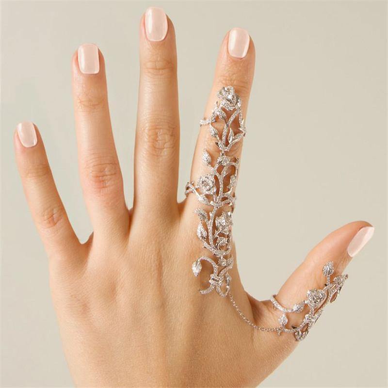 Crystal Flower Rhinestone Double Finger Rings-xinru