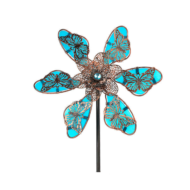 Metal Luminous Butterfly Flowers Windmill Stake-xinru