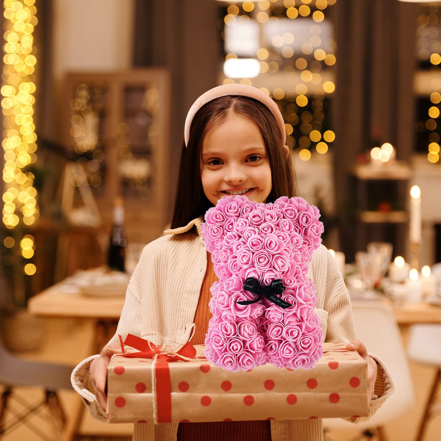 Mother's Day Gift Rose Bear With Light String Necklace Balloon Card Box-xinru