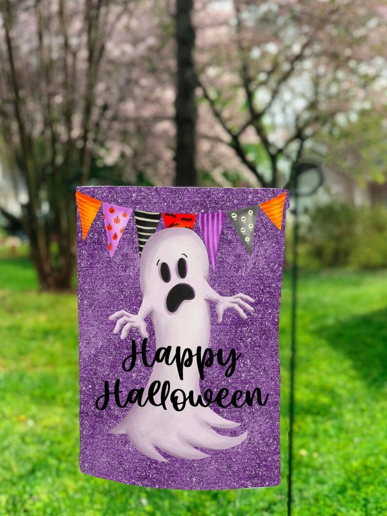 Ghost Happy HalloweenPurple Halloween Gifts Garden House Flag-xinru shop